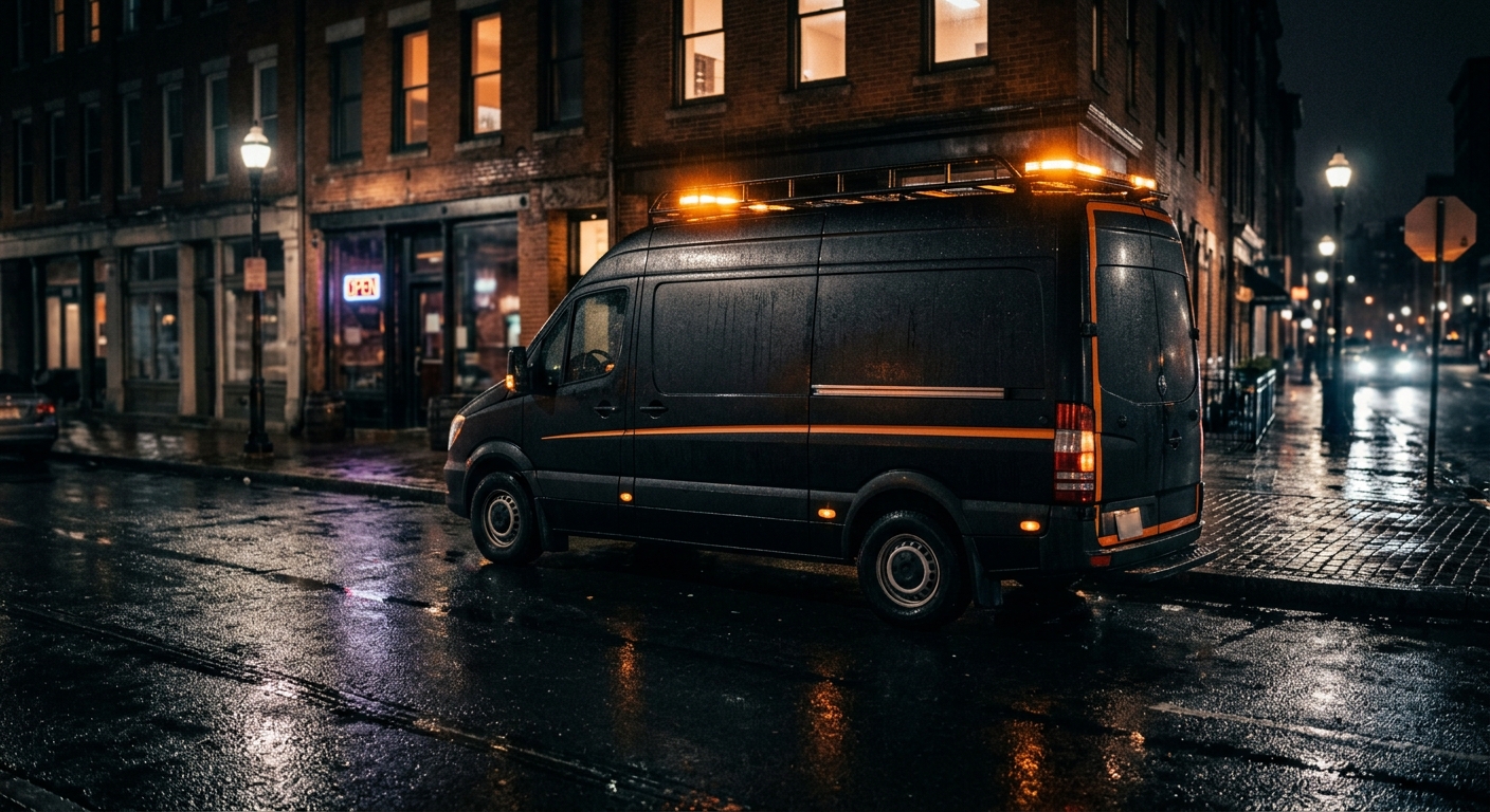 Tru North roadside assistance service van at night